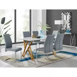 Image of Furniture Box Taranto White High Gloss Dining Table and 6 Grey Lorenzo Chairs
