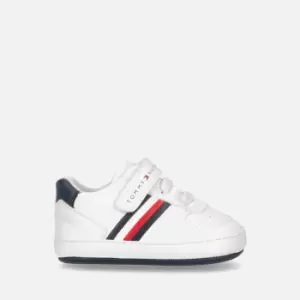 Image of Tommy Hilfiger Baby Faux Leather Lace Up Velcro Trainers - UK 2 Baby