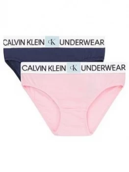 Image of Calvin Klein Girls 2 Pack Logo Briefs - Navy/Pink