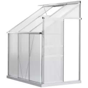 Image of Outsunny 6 x 4ft Lean to Wall Polycarbonate Greenhouse Aluminium Walk-in Garden Greenhouse with Adjustable Roof Vent, Rain Gutter, Clear