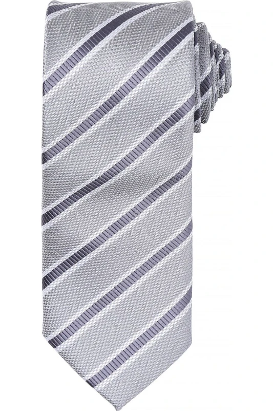 Image of Premier Premier Men Waffle Stripe Formal Business Tie in Metallic Silver Metallic Silver One Size Male 5057080770755