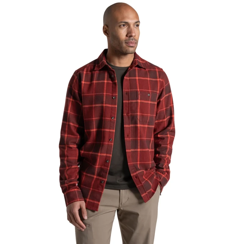 Image of Craghoppers Craghoppers Men Gable Long Sleeved Check Shirt in Red Size: Medium Red M Male 5063260131834