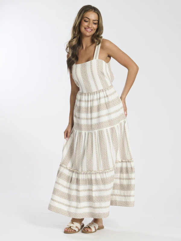 Image of South Beach Square Neck Jacquard Maxi Dress Taupe