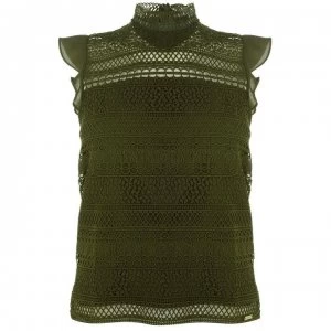Image of Guess Lace Overlay T Shirt - Olive Nude