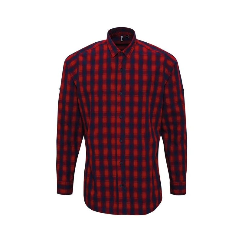Image of Premier Premier Men Mulligan Checked Cotton Long-Sleeved Shirt in Red Size: Small Red S Male 5063527876690