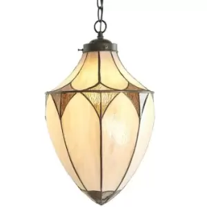 Image of Tiffany Glass Hanging Ceiling Pendant Light Dark Bronze Cream Lamp Shade i00082