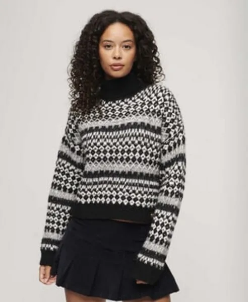 Image of Short Turtleneck Jumper in Graphic Print