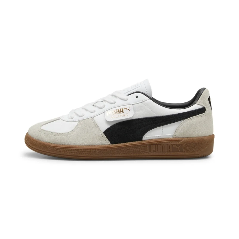 Image of Puma Palermo Leather Trainers White/Black/Grey Men 45 (10 to 10.5);44 (9.5);43 (9);42 (8);41 (7);40 (6.5);39 (5.5 to 6);38 (5);37 (4)