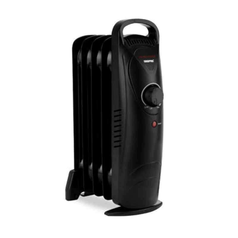 Image of Geepas Mini Oil Filled Radiator 5 Fin, 450W Portable Electric Heater For Small Rooms, Bedroom, Office - Black