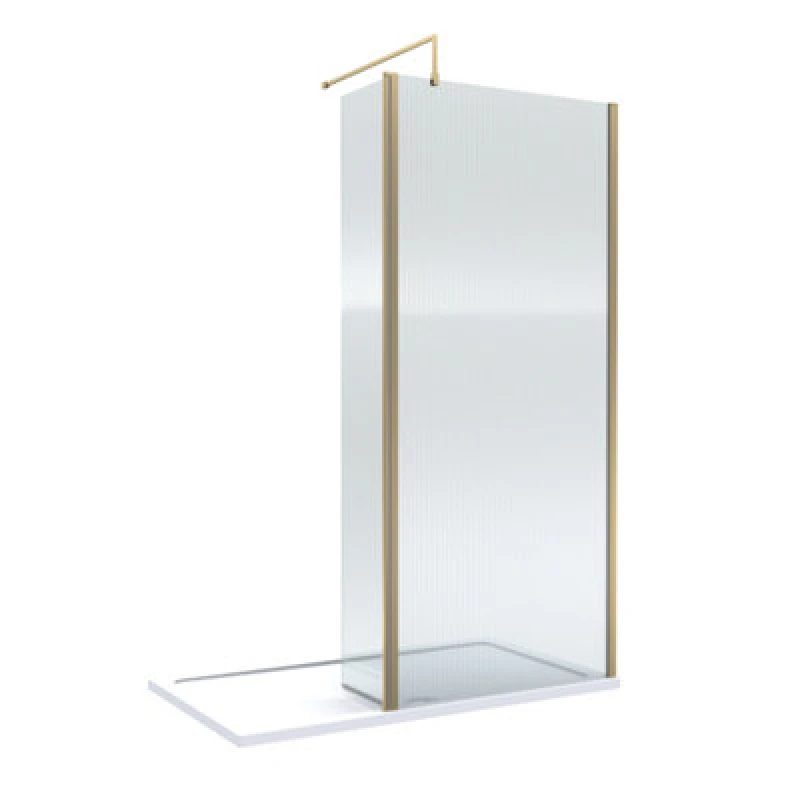 Image of Balterley 8mm Fluted Wetroom Screen, Return Brushed Brass, Tray 1400 x 800mm Bronze