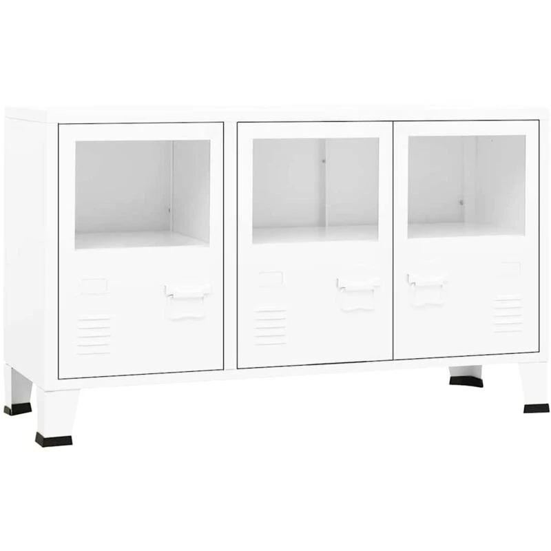 Image of VIDAXL Industrial Sideboard White 105x35x62cm Metal and Glass Vidaxl 8720286699447