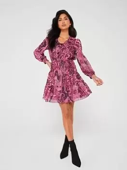 Image of Guess Ls Lace Up Flared Lucy Dress - Purple Kashmir, Purple, Size S, Women