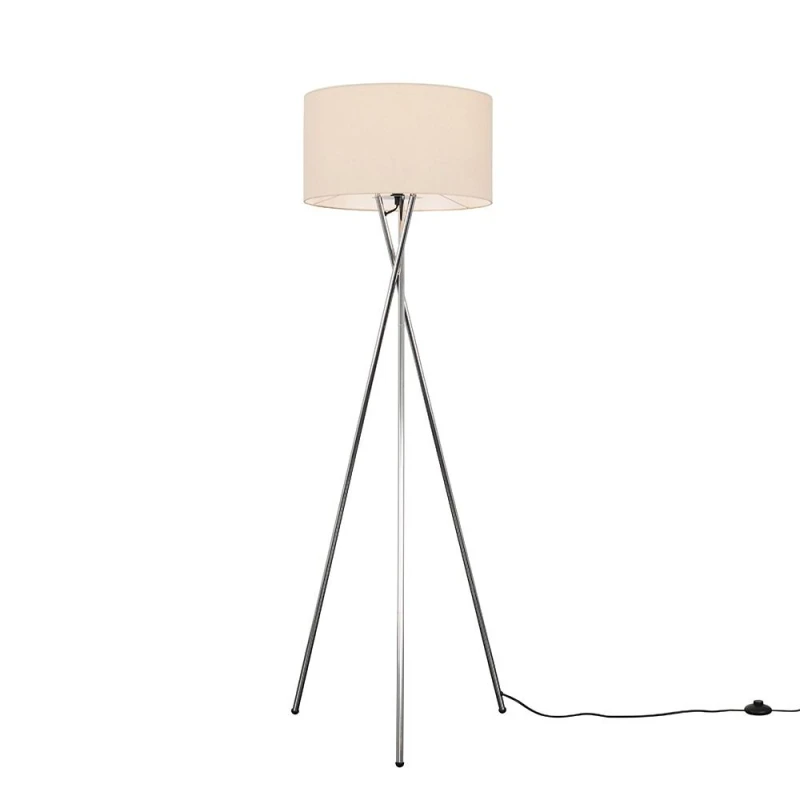 Image of ValueLights ValueLights Camden Polished Chrome Tripod Floor Lamp with Drum Lamp Shade and Bulb in Natural Natural One Size Unisex 5055759991524