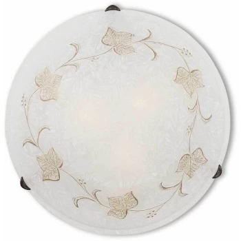 Image of Ideal Lux Lighting - Ideal Lux Foglia - 3 Light Indoor Flush Large Wall / Ceiling Light with White Decorated Glass, E27