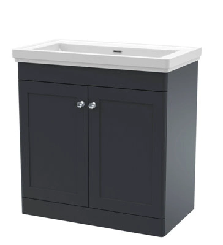Image of NUIE Nuie - Classique Satin Soft Black 800mm 2 Door Vanity Unit and 66mm Profile Basin - CLC1426H CLC1426H