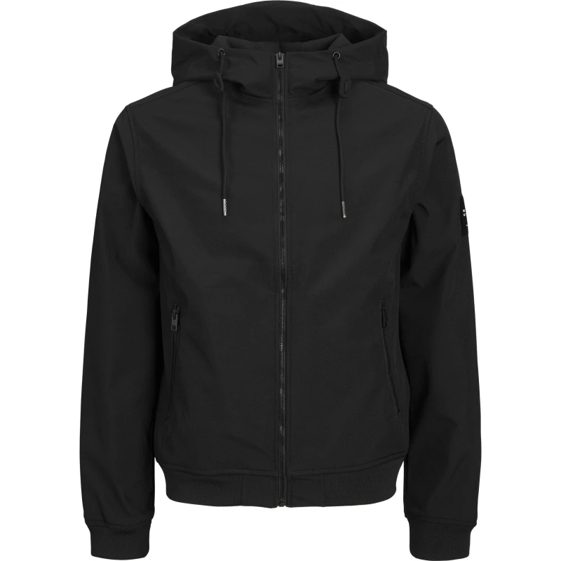 Image of Jack and Jones Mens Water Resistant Hooded Long Sleeve Plus Size Softshell Jacket Black male 5XL
