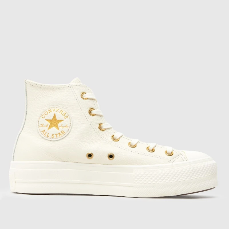 Image of Converse all star lift hi trainers in white & gold White & Gold UK 5 (EU 37½)