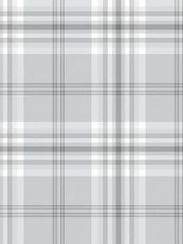 Image of Catherine Lansfield Kelso Check Wallpaper ; Light Grey