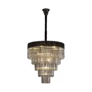 Image of Poland Ceiling Pendant Round 5 Tier 19 Light E14, Matt Black, Smoke Sculpted Glass, Item Weight: 32.6kg