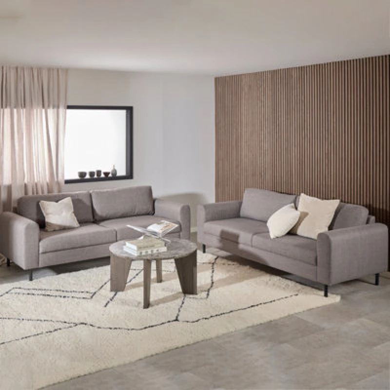 Image of Furniture To Go Omaha Set Of 2 X 3 Seater Sofas In Basel Light Grey Brown Fabric