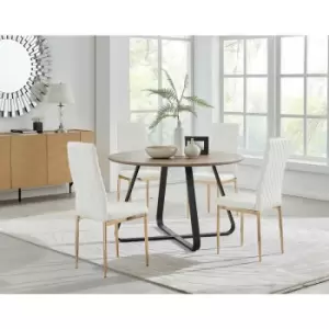 Image of Santorini Brown Round Dining Table And 4 White Gold Leg Milan Chairs - White