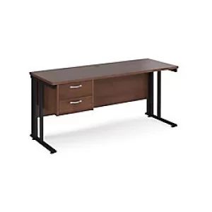 Image of Rectangular Straight Desk Walnut Wood Cable Managed Legs Black Maestro 25 1600 x 600 x 725mm 2 Drawer Pedestal