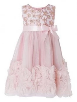 Image of Monsoon Baby Girls Nina Rose Jacquard 3D Roses Dress - Pink, Size 2-3 Years