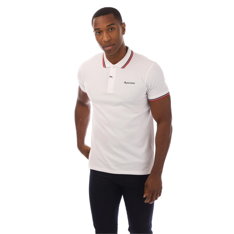 Image of Aquascutum Logo Polo Shirt White/Navy male Large