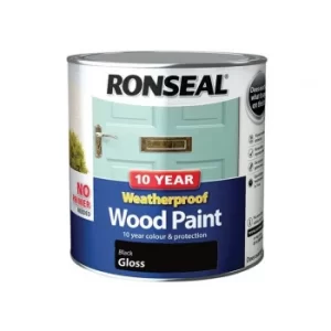 Image of Ronseal 10 Year Weatherproof Wood Paint Black Gloss 2.5 litre