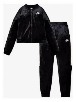 Image of Nike Girls Nsw Velour Tracksuit - Black
