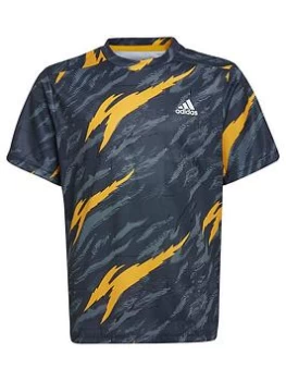 Image of adidas Older Boys Graphic Small Logo T-Shirt - Black/Yellow, Size 13-14 Years