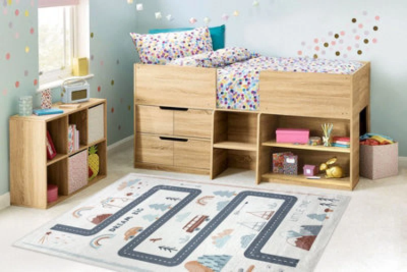 Image of RugsX Bambino 46980 Washing Carpet Forest, Streets For Children Anti Slip - White / Gree 80X150 Cm