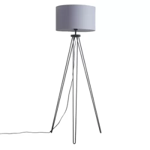 Image of Aero Hairpin Tripod Floor Lamp in Black with XL Dark Grey Reni Shade