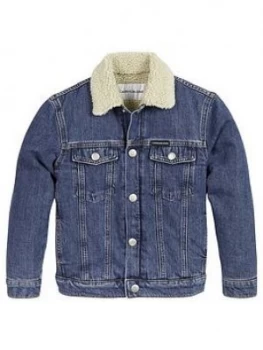 Image of Calvin Klein Jeans Denim Sherpa Trucker Jacket - Blue
