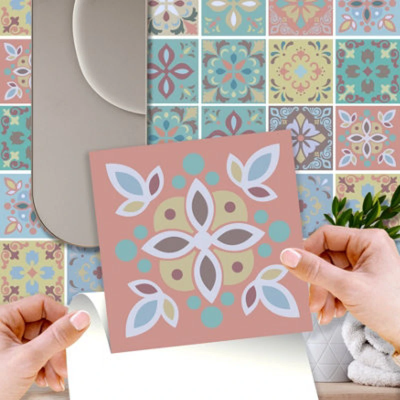 Image of Walplus Marbella Colourful Spanish Wall Tile Sticker Set - 15cm X 15cm - 24 Pcs One Colour WSHZ7 Unisex