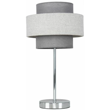 Image of Touch Table Lamp Chrome Finish 4 Stage Dimmer 2 Tier Shades - Dark Grey & Grey - No Bulb