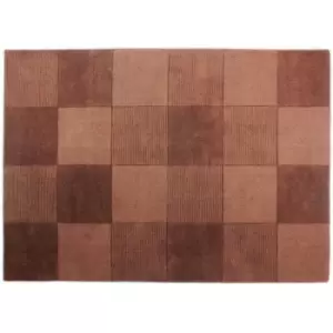 Image of Flair Rugs Wool Squares Design Floor Rug (75cm x 150cm) Chocolate - Chocolate