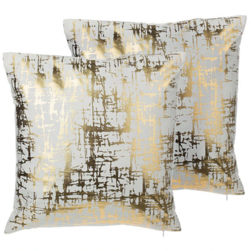 Image of Beliani Set Of 2 Decorative Cushions Gardenia Cotton 45 X 45cm Gold Abstract Pattern