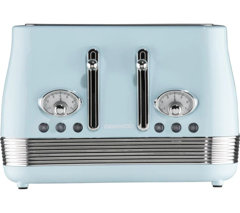 Image of Daewoo Daewoo Stainless Steel 'Denver' Wide Slot Retro 4 Slice Toaster 6 Level in Turquoise Size: Large Turquoise Large Unisex 5024996980462