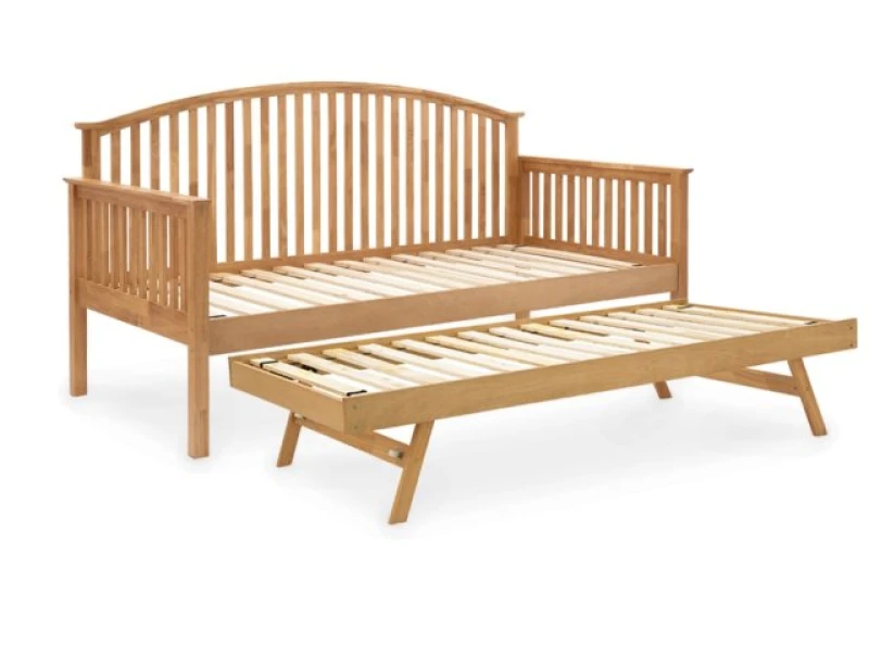 Image of GFW Madrid Oak Wooden Day Bed with Guest Bed Frame - 3ft Single