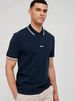 Image of BOSS Pchup Centre Logo Polo Shirt - Dark Blue, Dark Blue, Size L, Men