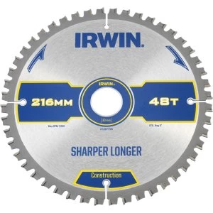 Image of Irwin ATB Ultra Construction Circular Saw Blade 216mm 48T 30mm