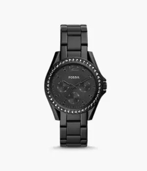 Image of Fossil Women Riley Multifunction Black Stainless Steel Watch