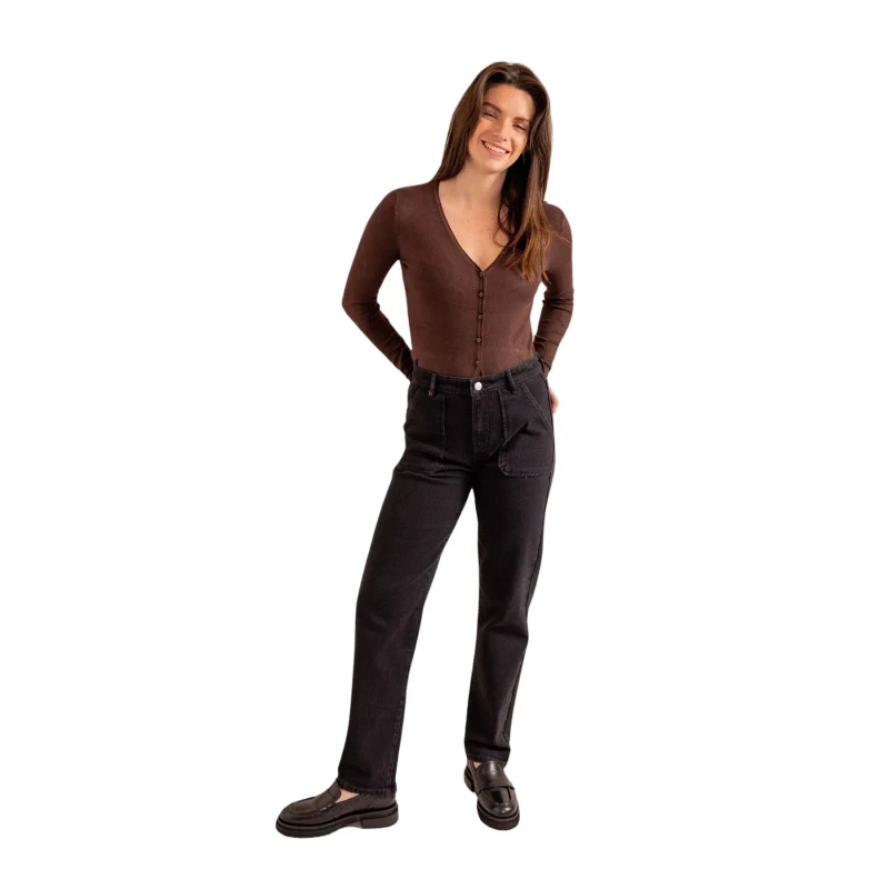 Image of F.A.M. Paris Womens Black mid-rise cotton comfort mom jeans F.A.M. Paris Marie Noir Female M