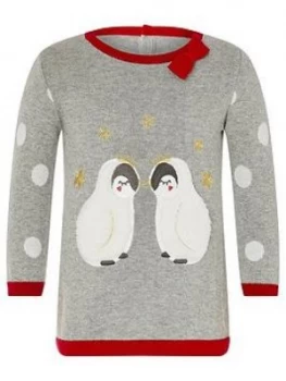 Image of Monsoon Baby Girls Penguin Knit Dress - Grey