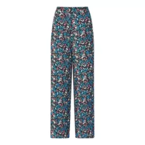 Image of Yumi Blue Floral Print Wide Leg Trousers - Blue