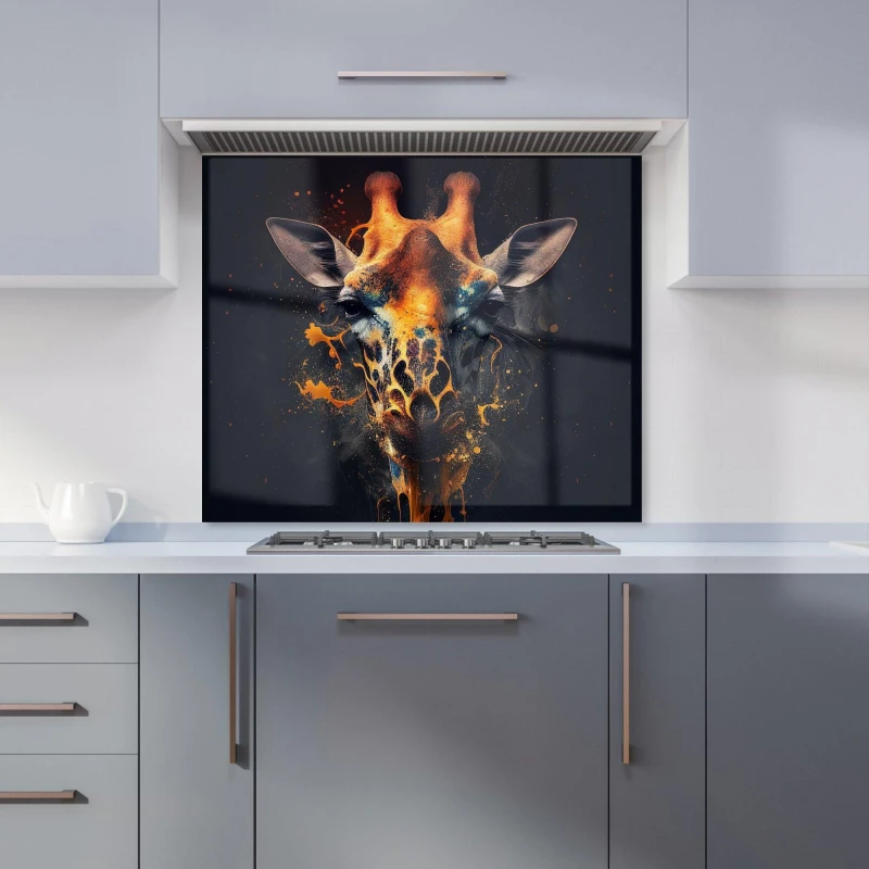 Image of Warren Reed - Designer Golden Giraffe Face Splashart Kitchen Splashback in Yellow Size: 700mm x 750mm Yellow Unisex 700mm x 750mm