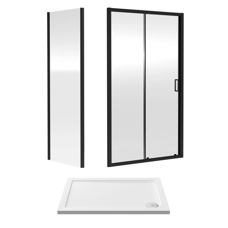 Image of Balterley Ruwa Sliding Shower Suite: 6mm Glass Tray Door Panel, 1000x700mm Black Unisex