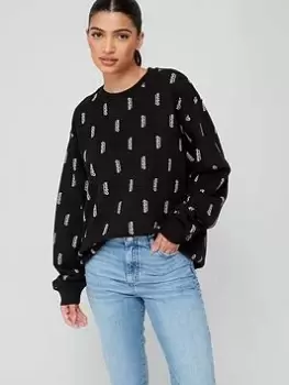 Image of HUGO Deroxane All Over Logo Sweat - Black Size M Women