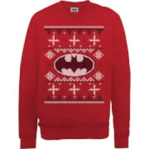 Image of DC Batman Christmas Knit Logo Red Christmas Sweatshirt - M - Red